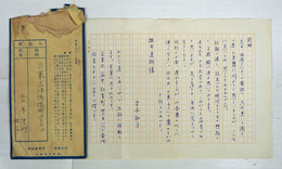 吉本和子（吉本隆明夫人）書簡　織田達朗宛　ペン書１５行　現金書留用封筒付　千恵子夫人逝去のお悔みと、転居先のお知らせ
