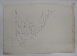 村上松次郎装幀画稿　色鉛筆　少痛　『鏡地獄／江戸川乱歩』昭２６・２春陽文庫の表紙画稿