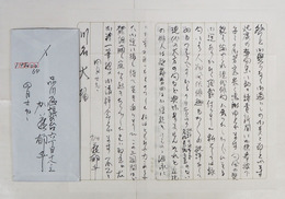 加藤郁乎書簡　川名大宛　毛筆書２枚　封付　『…私としては詠句により人物風俗俳趣もろもろの批評を…』