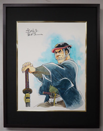 さいとう・たかを直筆サイン入り額付き複製原画　鬼平犯科帳の鬼平　カラー　リイド社のプレゼント当選案内付３７０×２８５ミリ　５２７×４１２ミリ