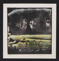 司修石版画「洪水はわが魂に及び」　限３５　５、まったく月…　サイン入　　台紙貼付