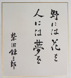柴田錬三郎色紙　『野には花を人には夢を』　毛筆書