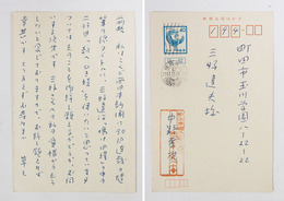 中野孝次葉書　三好達夫宛　ペン書７行『…随筆の總タイトルに、三好達治「鳴け田螺」の…御許し願えるか…』