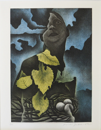 坂本好一銅版画『枯葉の頃』　サイン入　１９／３０　画／２１０×１５０ミリ　額／４２６×３５０ミリ