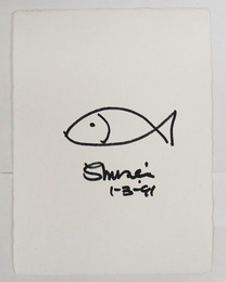 長岡秀星小色紙　魚の絵　Sペン書　２０２×１５０ミリ