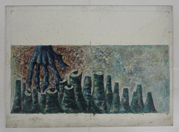 佐藤朗装幀画稿　板に油彩　少シミ有　『妖精の指／島田一男』昭３５・８春陽文庫の表紙画稿