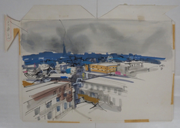 清野清二装幀画稿　水彩画　『執行猶予／小山いと子』昭３８・１２春陽文庫の表紙画稿