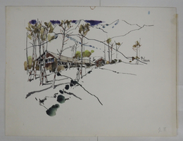 下高原健二装幀画稿　水彩画　『月よりの使者／久米正雄』昭４４・２春陽文庫の表紙画稿