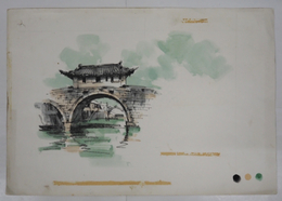 成瀬一富装幀画稿　水彩画　少テープ跡有　余白少痛　『花と兵隊／火野葦平』昭４０・１１春陽文庫の表紙画稿