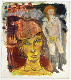 橘喜久雄色紙　『芸人ふたり』　油彩