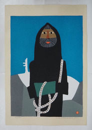畦地梅太郎木版画『冬の山男』　８２／１００　サイン入　版面３７５×２６５ミリ　紙面４５０×３０７ミリ