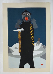 畦地梅太郎木版画『山上にさけぶ』　８２／１００　サイン入　版面３９０×２４０ミリ　紙面４５０×３０７ミリ