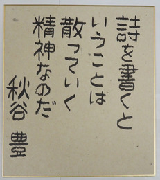 秋谷豊色紙　『詩を書くということは散っていく精神なのだ』　筆ペン書