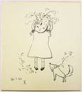 小森薫色紙　女の子と犬のイラスト　筆ペン書