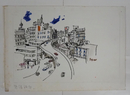 下高原健二装幀画稿　水彩画　『感傷旅行／田辺聖子』昭４３・９春陽文庫の表紙画