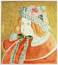 古川益弘色紙　『フランス人形』　水彩画