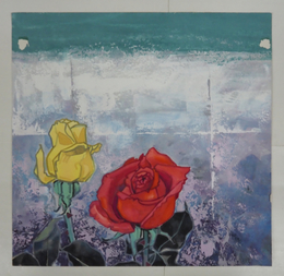 清野清二装幀画稿　アクリル絵具　少痛　『明日ひらく薔薇／小糸のぶ』昭３９・１春陽文庫の表紙画稿