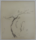 西脇順三郎色紙　墨絵にローマ字署名