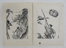 野口昂明挿絵画稿　毛筆書４枚　台紙に貼付
