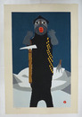 畦地梅太郎木版画『山上にさけぶ』　８２／１００　サイン入　版面３９０×２４０ミリ　紙面４５０×３０７ミリ