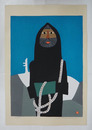 畦地梅太郎木版画『冬の山男』　８２／１００　サイン入　版面３７５×２６５ミリ　紙面４５０×３０７ミリ