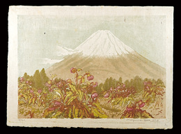 日本名山画譜　籠阪峠から 富士あざみ咲く富士山　Picture Album of the Famous Mountains of Japan, Second Series : #2 From Kagosaka pass, Fuji thistle blooming on Mt.Fuji