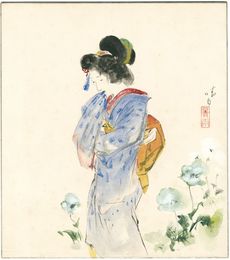 自筆色紙 けしの花　Poppy
