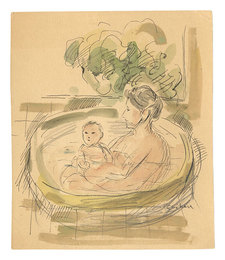自筆画　入浴する母子（仮題）　Mother and Child Bathing (tentative title)
