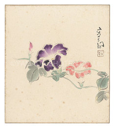 自筆画色紙・自筆色紙　Painting and haiku