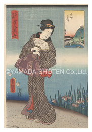 江戸名所百人美女　堀切菖蒲　One Hundred Beautiful Women at Famous Places in Edo / Iris at Horikiri