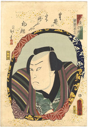 今様押絵鏡　片岡我童 （斉藤内蔵之介）　Actors in Mirrors in Raised Picture Style  / Kataoka Gado as Saito Kuranosuke