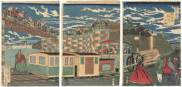 東京名勝高輪　蒸気車鉄道之全図　Famous Places in Tokyo / Illustration of Steam Locomotive Tracks at Takanawa