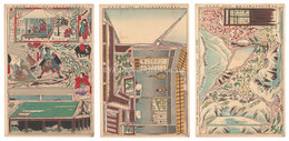 宮本無三四木曽山組上三枚続　Three-piece Kumiage of Miyamoto Musashi in the Kiso Mountains