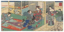 今様源氏絵巻　真情あかし嬉しき逢ふ瀬　Picture Scroll of the Modern Genji