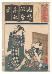 清書七伊呂波　ぬ ぬれた仲町 小三 金五郎　Seven Calligraphic Models for Each Character in the Kana Syllabary / The Syllable Nu for Rain on Nakacho: Kosan and Kingoro