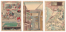 宮本無三四木曽山組上三枚続　Three-piece Kumiage of Miyamoto Musashi in the Kiso Mountains