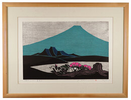 湖山（不二・夏華）　Lake and Mountain (Mount Fuji with Summer Flowers)