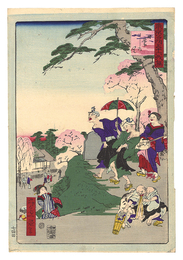 東京名所三十六戯撰　日暮しの里　Thirty-six Amusing Views of Famous Places in Tokyo / Higurashi (Nippori)