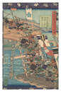 瓢軍談五十四場　二十八 武智右馬之助浮橋を造り勢田をわたす　Fifty-four Scenes from the Story of Hideyoshi / No. 28: Takechi Umanosuke Builds a Floating Bridge to Seta
