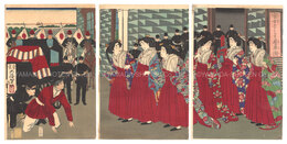 官女ステーション着車ノ図　Illustration of Ladies-in-waiting Boarding at a Station