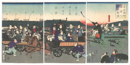 見立評判諸商人馬車乗合　Parody of  Famous Merchants on Carriages