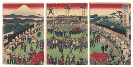 亥ノ一月四日 東京火消出初階子乗之図　New Year Event of Firefighters in Tokyo, January 4, 1875