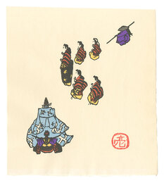 オリジナル木板画　デンマアク人形 勧進帳　Original Woodblock Prints: Danish Doll and Kanjincho