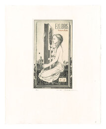 蔵書票　本と少女　Ex Libris: Book & girl