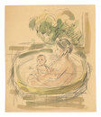 自筆画　入浴する母子（仮題）　Mother and Child Bathing (tentative title)