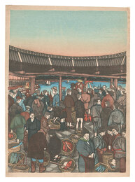 松山名所図絵　三津の朝市　Illustrations of Famous Places in Matsuyama / Morning Market at Mitsu