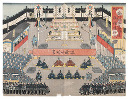 江戸築地 御門跡本堂再建御柱建御式　Onbashira Pillar Renewal Ceremony of Hongan-ji Temple at Tsukiji, Edo