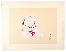 御所人形十二題　第四 上巳（這子抱）・原画　Twelve Aspects of Palace Dolls / No. 4: The Festival of the Third Month (Holding a Baby Doll)