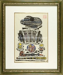 頭巾・手風琴・煙管・遠眼鏡　Hood, Accordion, Pipe, Telescope