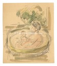 自筆画　入浴する母子（仮題）　Mother and Child Bathing (tentative title)